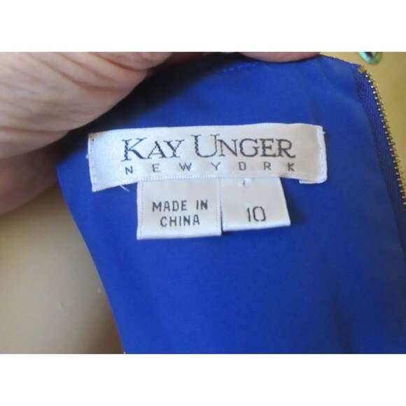 Kay Unger New York Blue/Purple Draped Shoulder Dress Size 10 With Gold Accents - Picture 6 of 6